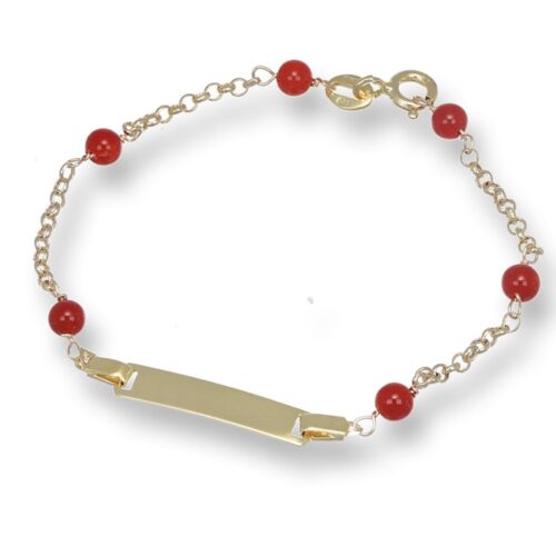Bracciale TerryOro Essenza Oro 375 Targhetta e Corallo Rosso