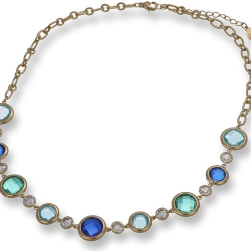 Collana Donna Revolution Gioielli Essenza Pietre Verdi Dorata
