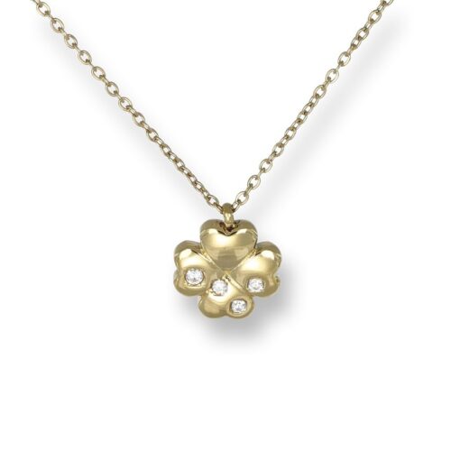 Collana donna acciaio dorato con quadrifoglio e pietre