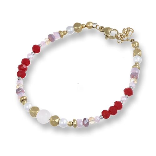 Bracciale Donna Revolution Gioielli Essenza Palline Rosse Dorato