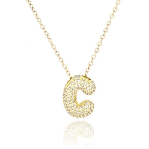 Collana donna acciaio con lettera c con pietre dorata