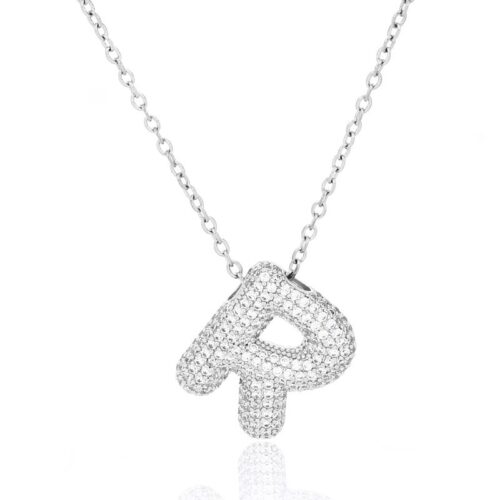Collana donna acciaio con lettera r con pietre