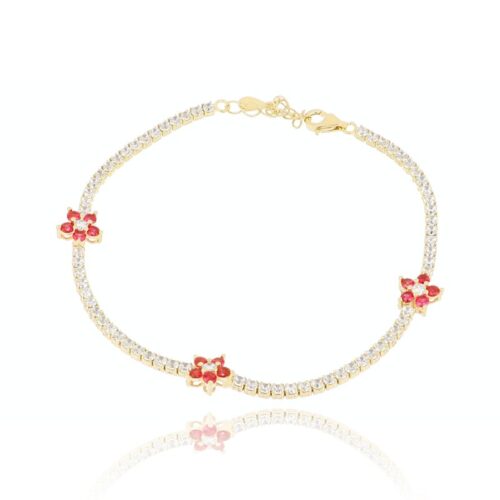 Bracciale TerryOro Tennis con Fiori in Argento 925 con Zirconi