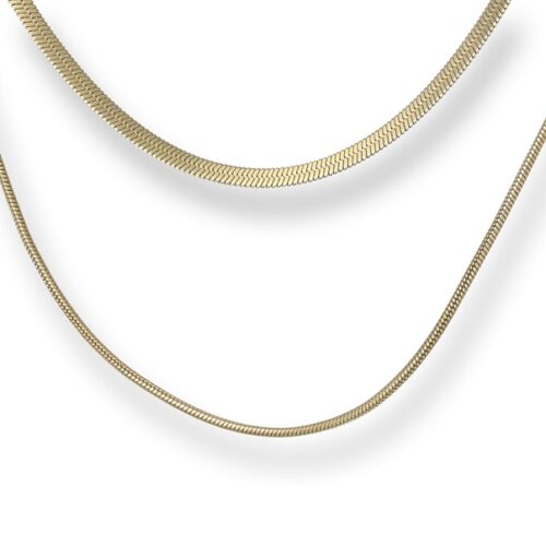 Collana donna maglia piatta a doppio filo dorata