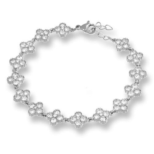 Bracciale donna acciaio con montatura a fiore pietre bianche