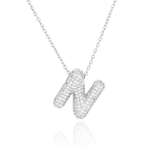 Collana donna acciaio con lettera n con pietre
