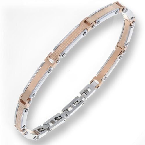 Bracciale uomo in acciaio con maglie rosÈ pietra nera