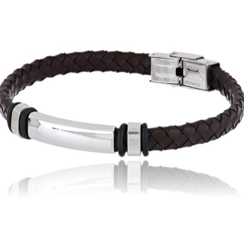 Bracciale uomo in cuoio marrone con piastrine
