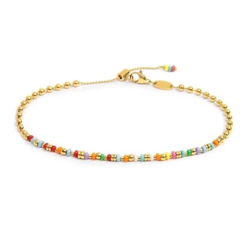 Cavigliera Marlù 20CV101G-RGB sfere e perline multicolore in acciaio PVD oro