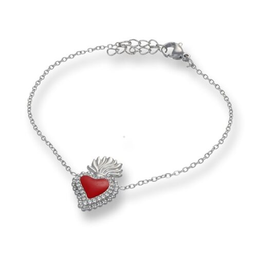 Bracciale Sacro Cuore Rosso Acciaio Revolution Gioielli Essenza
