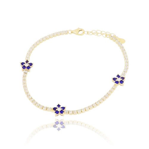 Bracciale TerryOro Tennis con Fiori in Argento 925 con Zirconi