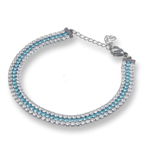 Bracciale Tennis Multifilo Bianco e Celeste Revolution Gioielli Luxeline