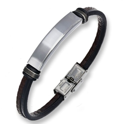 Bracciale uomo in cuoio intrecciato targa lucida