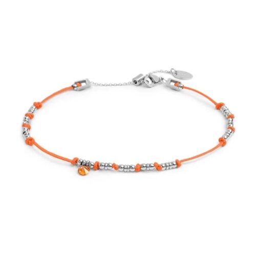 Cavigliera Marlù 20CV097-H cordino arancione in acciaio con zircone