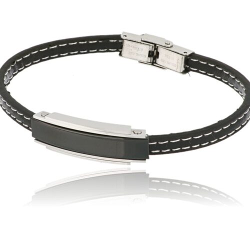 Bracciale uomo in cuoio con piastrina nera
