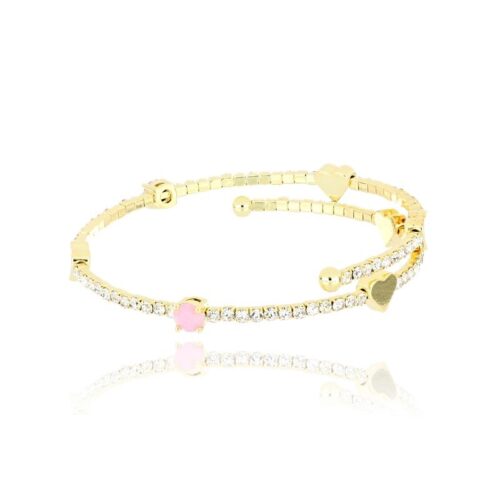 Bracciale Schiava Cuori e Cristalli Rosa Dorato Revolution Gioielli Essenza