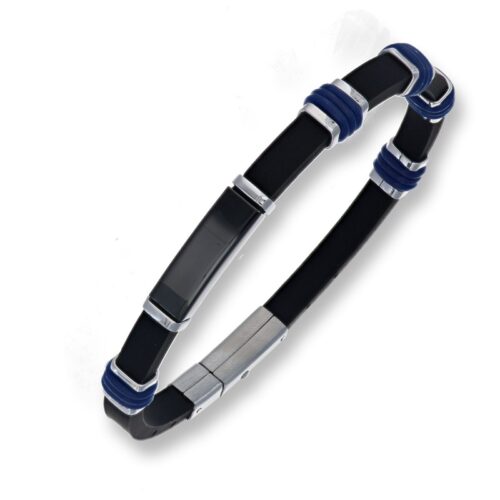 Bracciale uomo in caucciÙ nero con inserti blu