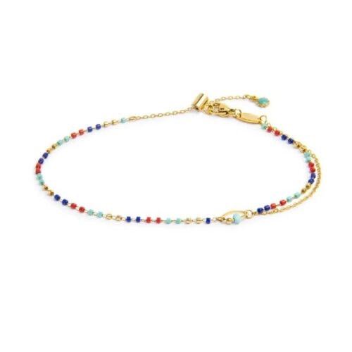 Cavigliera Marlù 20CV099G-RGB catena con myuki multicolore in acciaio PVD oro