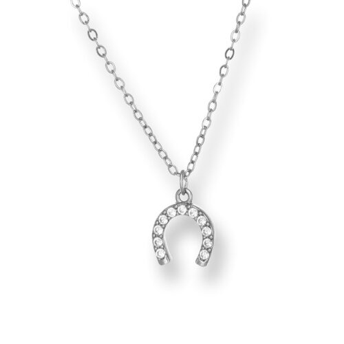 Collana donna in acciaio con ferro di cavallo pietre bianche
