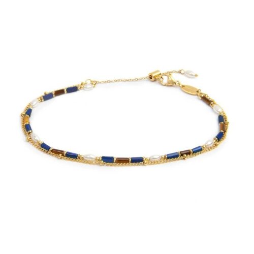 Cavigliera Marlù 20CV098G-B doppia catena blu in acciaio PVD oro