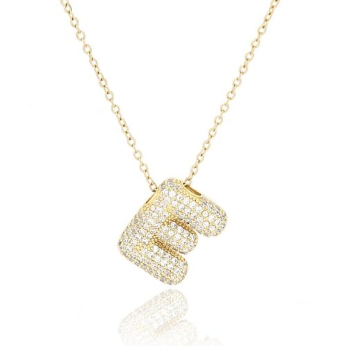 Collana donna acciaio con lettera e con pietre dorata