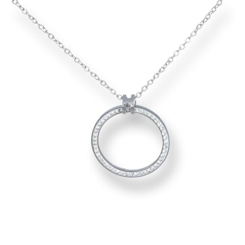 Collana donna acciaio con cerchio e pietre bianche