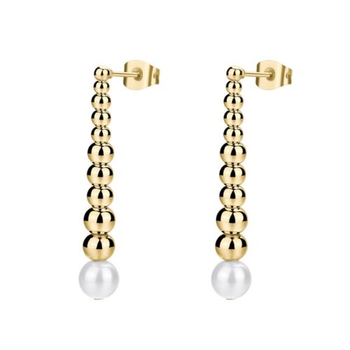 Orecchini Brosway Perfect BPC27 acciaio dorato perla pendente
