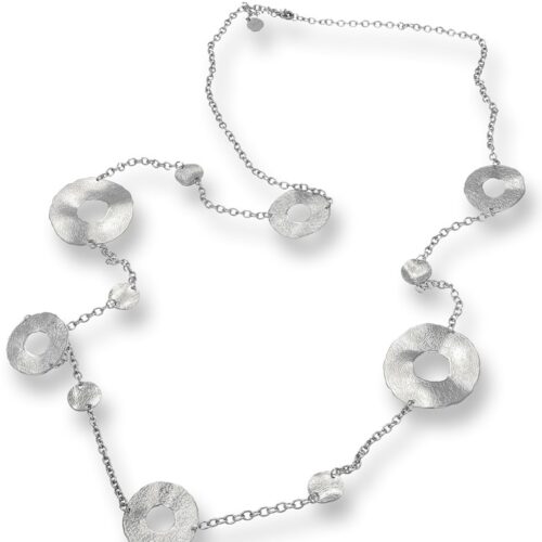 Collana donna acciaio lunga con tondi ondulati