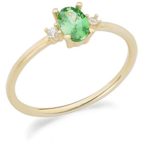 Anello Donna Ambrosia KAAZ 024 in oro giallo 375 con zirconi bianchi e verde