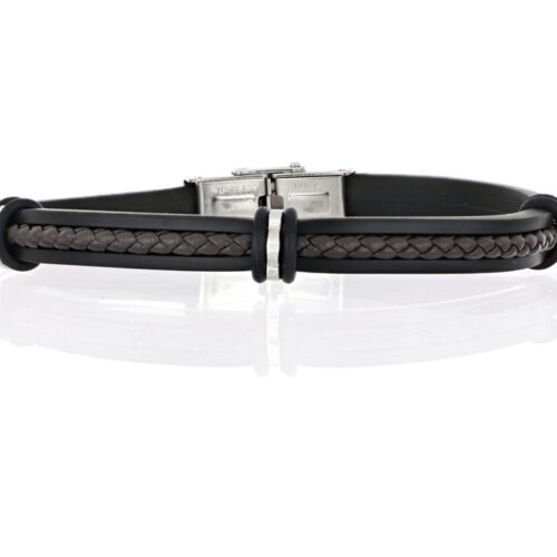 Bracciale uomo in cuoio nero e filo marrone intrecciato