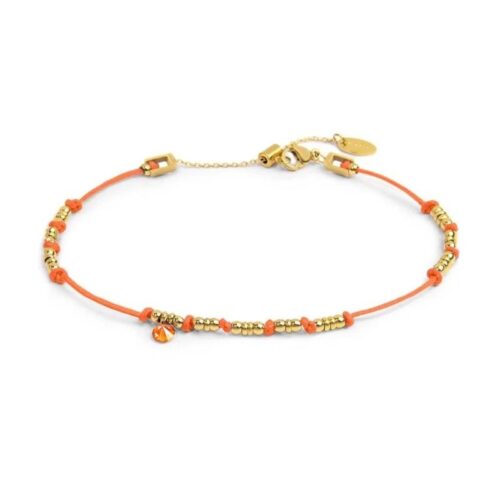 Cavigliera Marlù 20CV097G-H cordino arancione in acciaio PVD oro con zircone