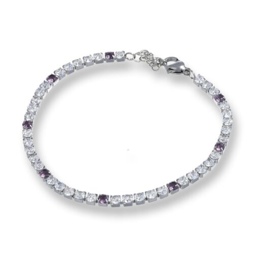 Bracciale Tennis Cristalli Bianco e Viola Revolution Gioielli Luxeline
