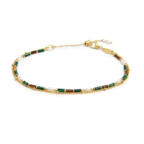 Cavigliera Marlù 20CV098G-V doppia catena verde in acciaio PVD oro
