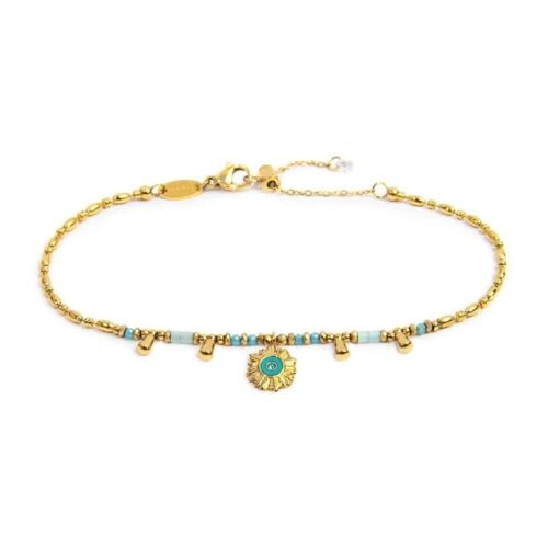 Cavigliera Marlù 20CV104G-T dal design essenziale PVD oro turchese