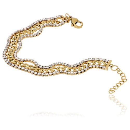 Bracciale Donna Dorato Tre Fili Grumetta E Pietre Revolution Gioielli Essenza
