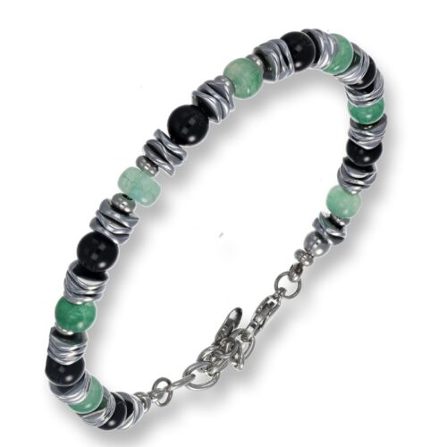 Bracciale acciaio pietre verdi e nere