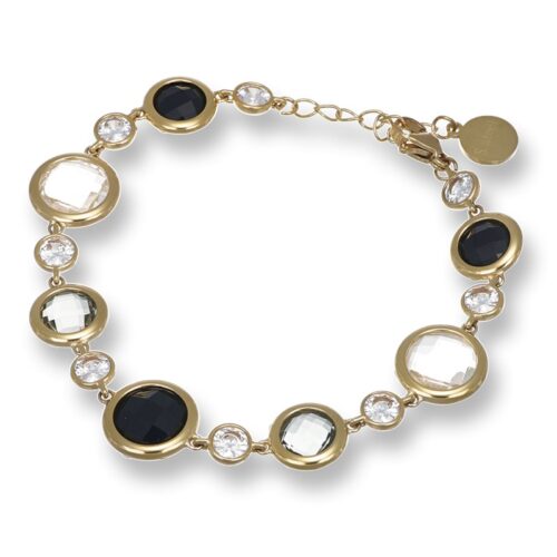 Bracciale Donna Dorato Con Pietre Tonde Grigie E Bianche Revolution Gioielli Ess