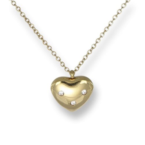 Collana donna acciaio dorato con cuore bombato e pietre