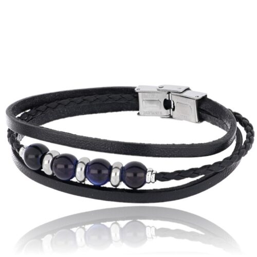 Bracciale Uomo Forge Revolution Gioielli Cuoio Nero e Acciaio