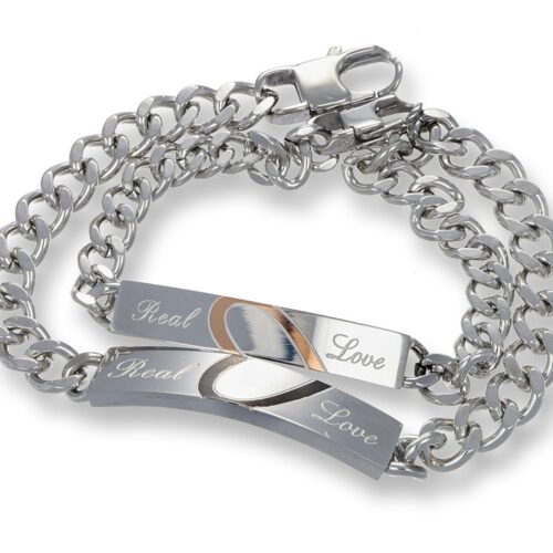 Bracciale lui & lei con targa e cuore inciso