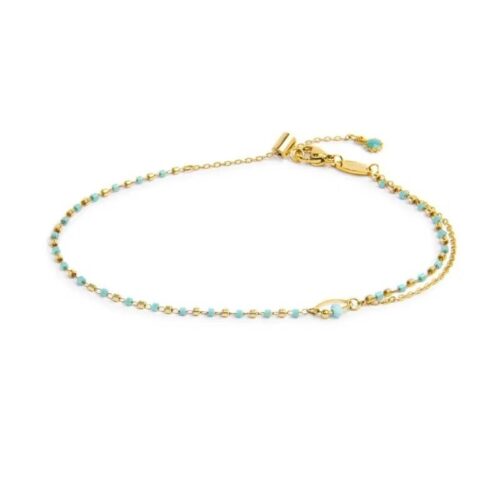 Cavigliera Marlù 20CV099G-T catena con myuki turchesi in acciaio PVD oro