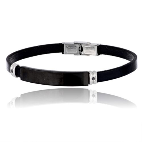 Bracciale Uomo Forge Revolution Gioielli Cuoio Nero e Acciaio