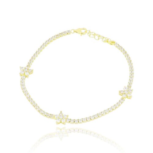 Bracciale TerryOro Tennis con Fiori in Argento 925 con Zirconi