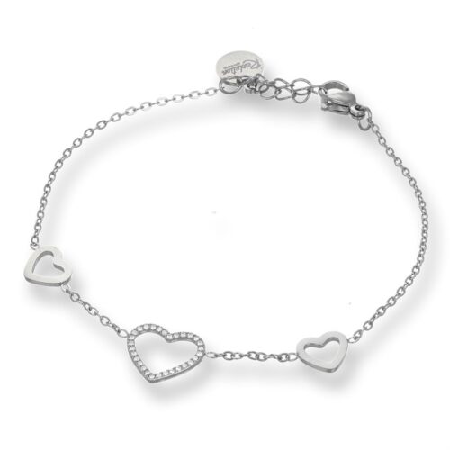Bracciale Donna In Acciaio Con Tre Cuori Centrali Revolution Gioielli Essenza