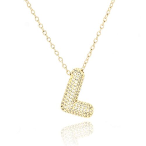 Collana donna acciaio con lettera l con pietre dorata