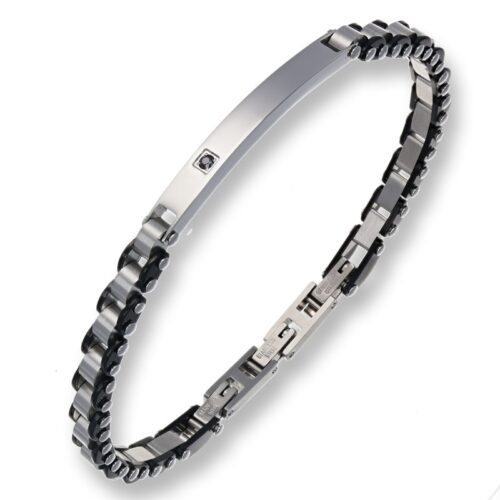 Bracciale acciaio con targa e pietra mera