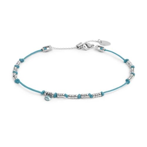 Cavigliera Marlù 20CV097-T cordino turchese in acciaio con zircone
