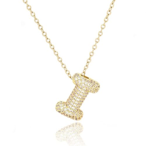 Collana donna acciaio con lettera i con pietre dorata