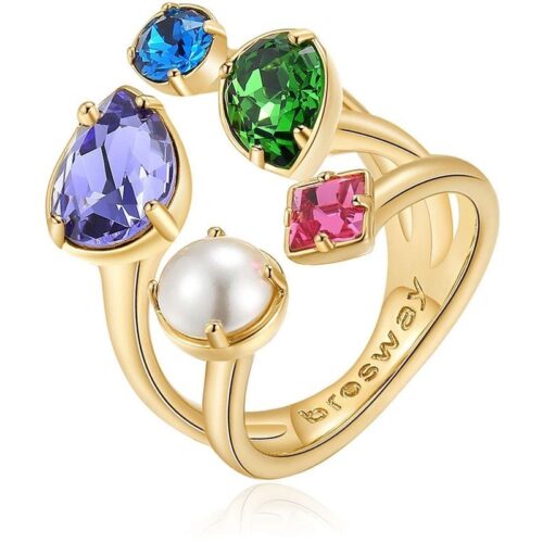 Anello Brosway Affinity BFF66 acciaio dorato cristalli multicolor