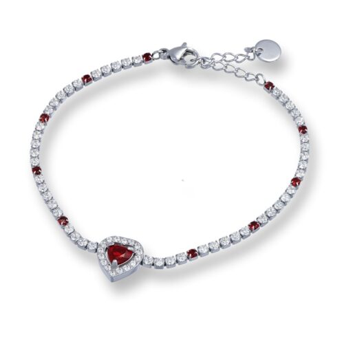 Bracciale Tennis Cuore Centrale Cristalli Rossi Revolution Gioielli Luxeline